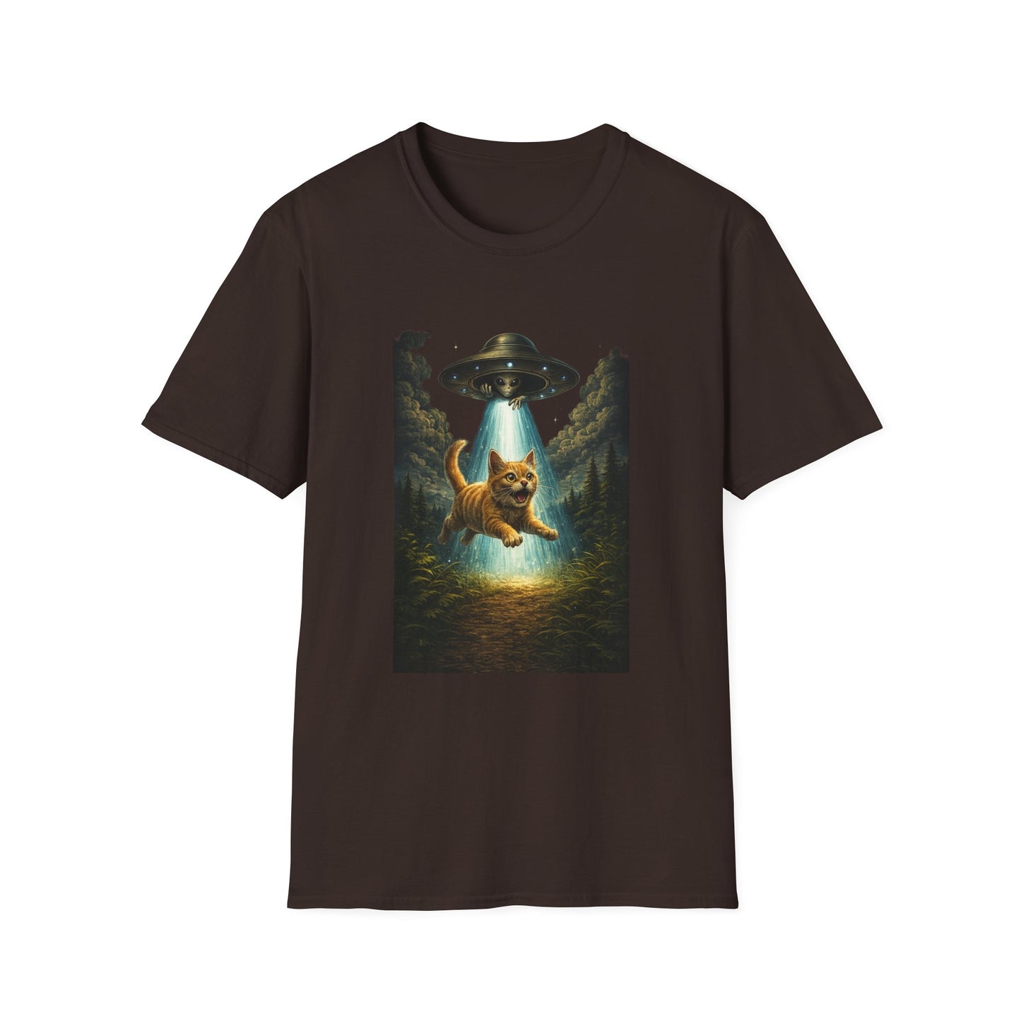 UFO Cat Abduction Funny T-Shirt — "Beam Me Up" Abduction Graphic Tee