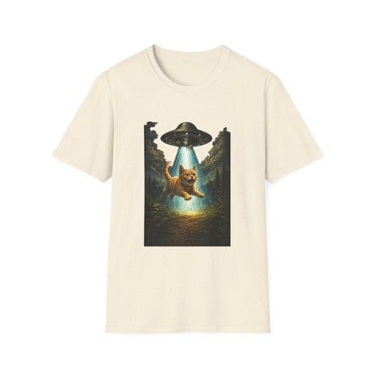 UFO Cat Abduction Funny T-Shirt — "Beam Me Up" Abduction Graphic Tee