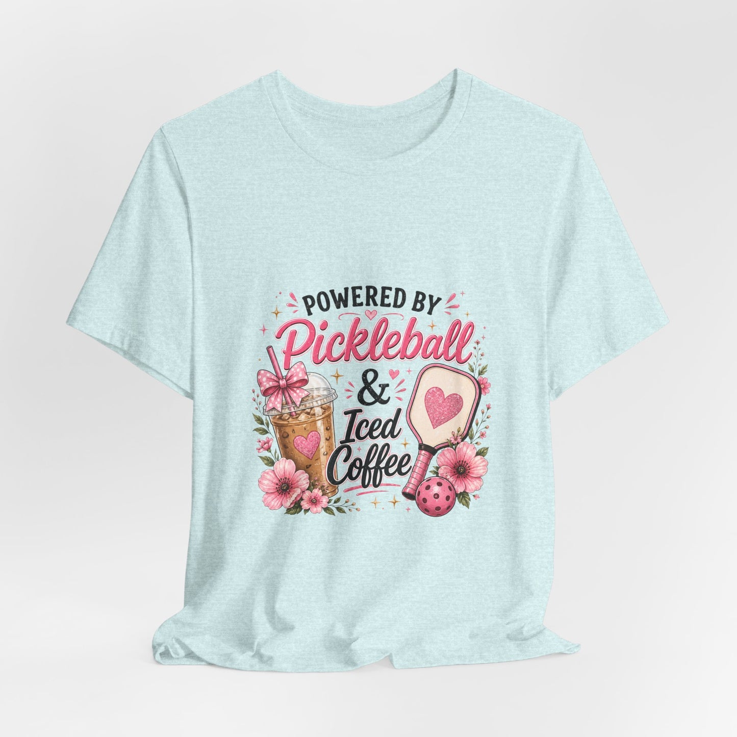 Pickleball & Iced Coffee Tee — 'Powered by Pickleball & Iced Coffee' Graphic Shirt