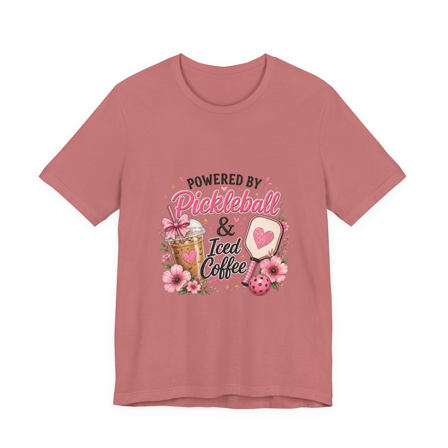 Pickleball & Iced Coffee Tee — 'Powered by Pickleball & Iced Coffee' Graphic Shirt