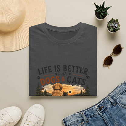 Life Is Better with Dogs & Cats T-Shirt — Pet Lover Sunset Graphic Tee