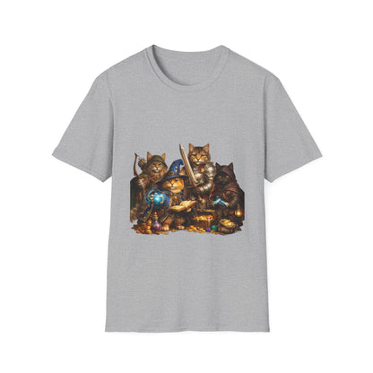 D&D Cats Party Funny Parody T-Shirt — Cute RPG Kitty Wizards & Warriors Tee