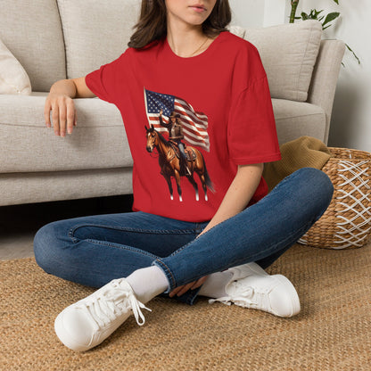 Patriotic Cowgirl American Flag Rodeo T-Shirt