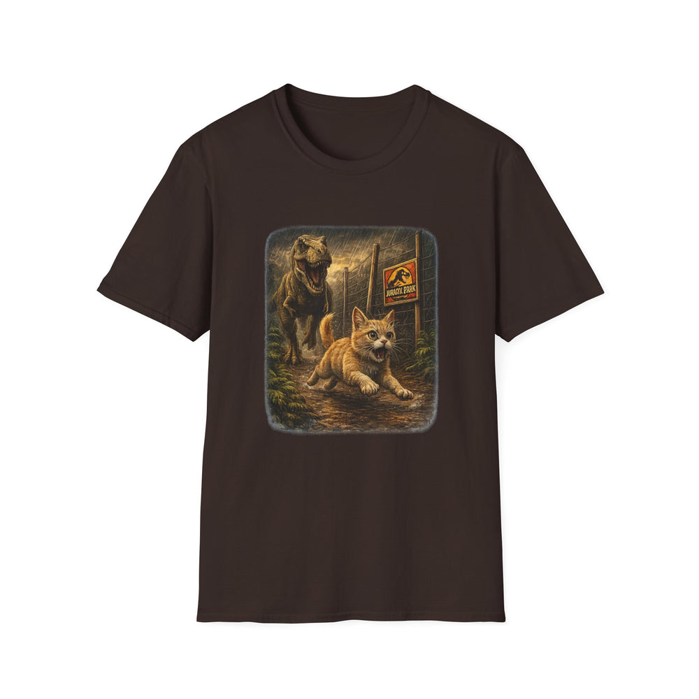 Jurassic Park Cats T‑Shirt — Retro Dino & Cat Mashup Tee