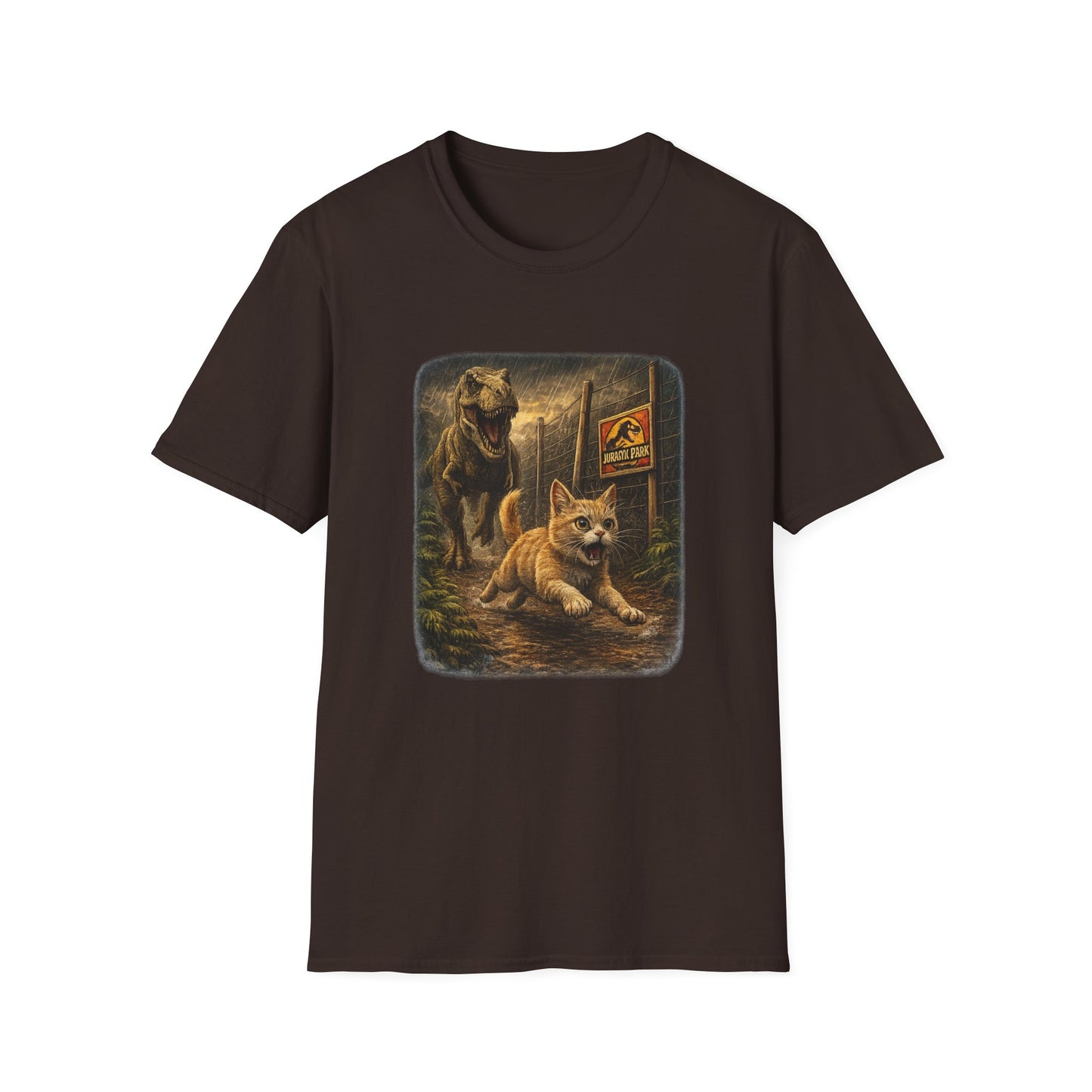 Jurassic Park Cats T‑Shirt — Retro Dino & Cat Mashup Tee
