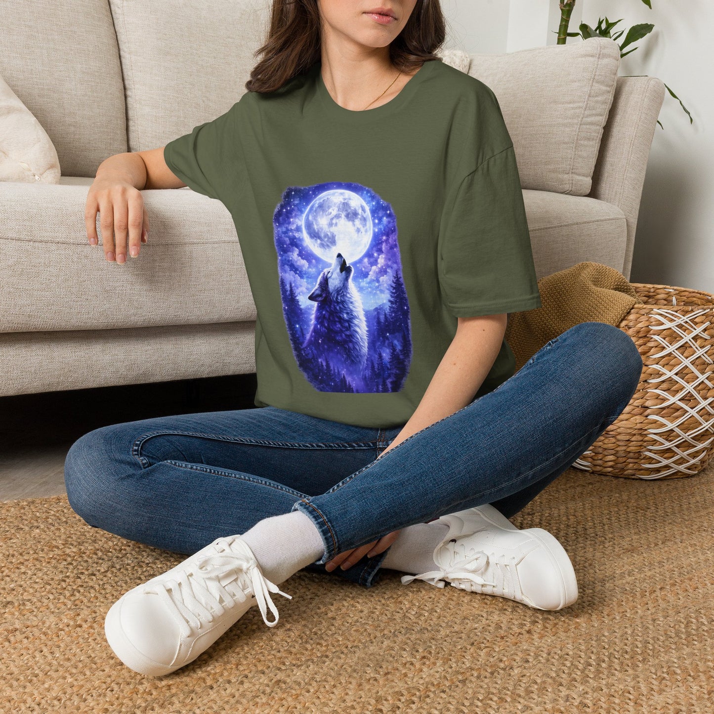 Howling Wolf Under Full Moon T-Shirt