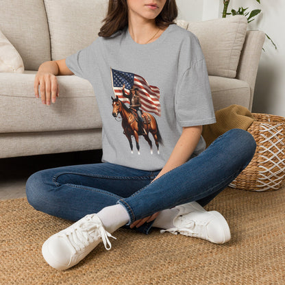 Patriotic Cowgirl American Flag Rodeo T-Shirt