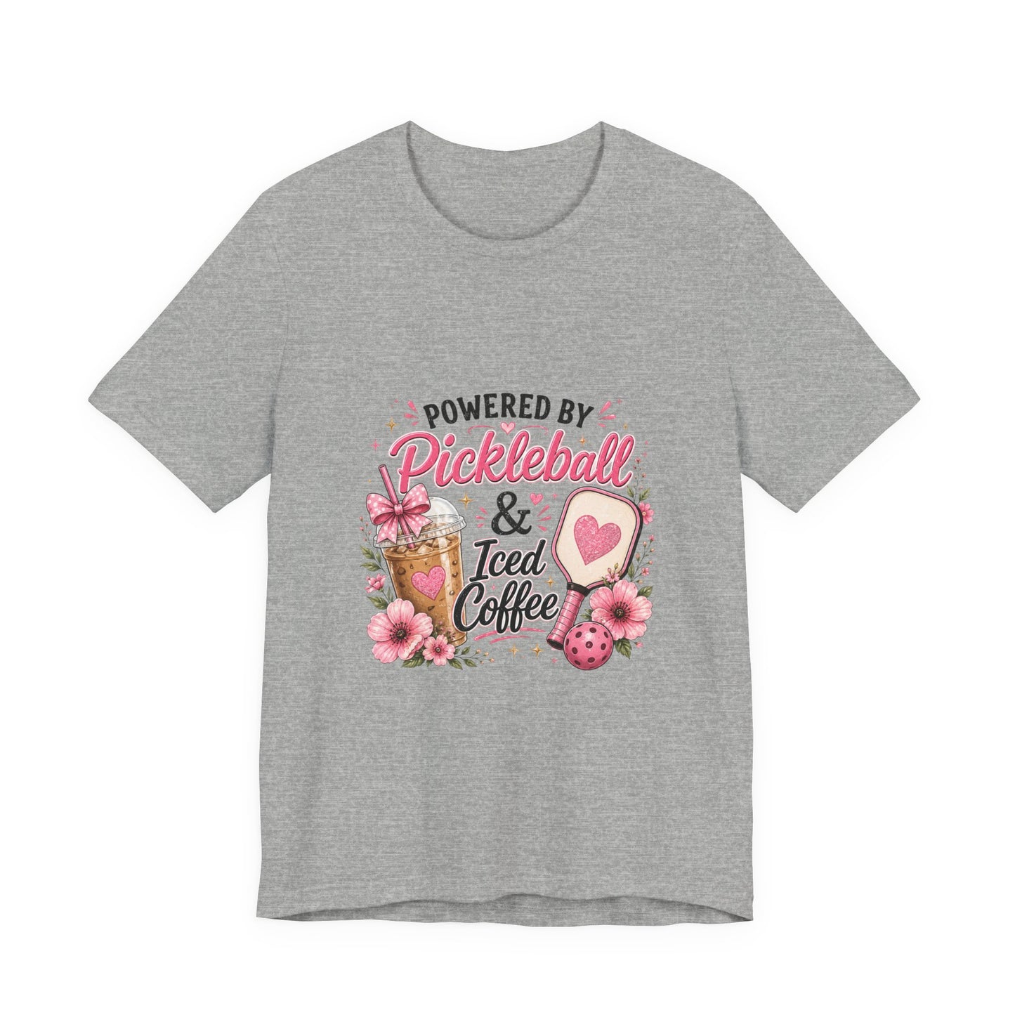 Pickleball & Iced Coffee Tee — 'Powered by Pickleball & Iced Coffee' Graphic Shirt