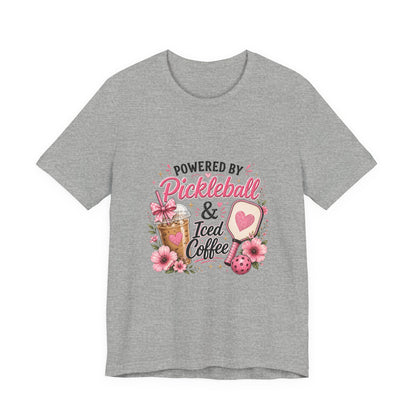 Pickleball & Iced Coffee Tee — 'Powered by Pickleball & Iced Coffee' Graphic Shirt