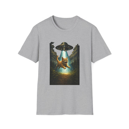 UFO Cat Abduction Funny T-Shirt — "Beam Me Up" Abduction Graphic Tee