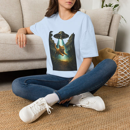 UFO Cat Abduction Funny T-Shirt — "Beam Me Up" Abduction Graphic Tee