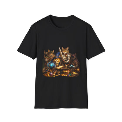 D&D Cats Party Funny Parody T-Shirt — Cute RPG Kitty Wizards & Warriors Tee