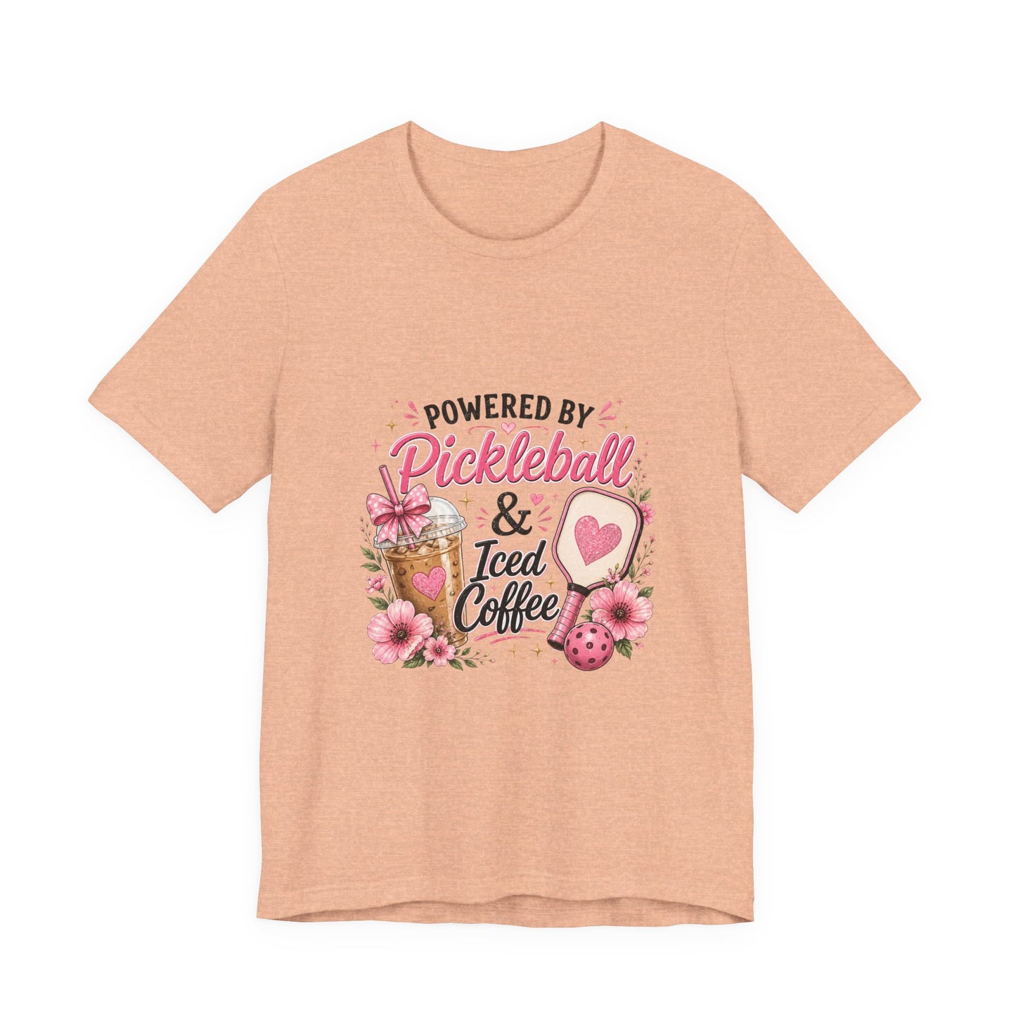 Pickleball & Iced Coffee Tee — 'Powered by Pickleball & Iced Coffee' Graphic Shirt