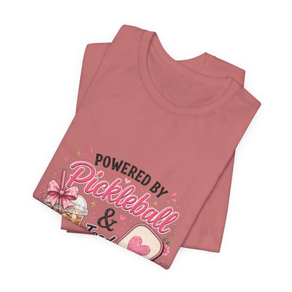 Pickleball & Iced Coffee Tee — 'Powered by Pickleball & Iced Coffee' Graphic Shirt
