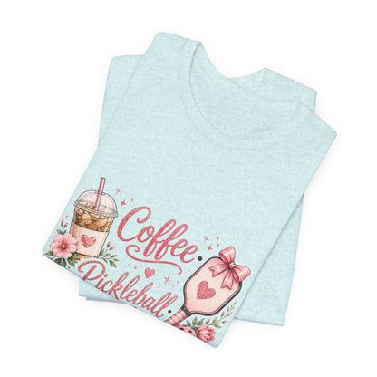 Pickleball Tee — "Coffee, Pickleball, Repeat" Floral Graphic Shirt