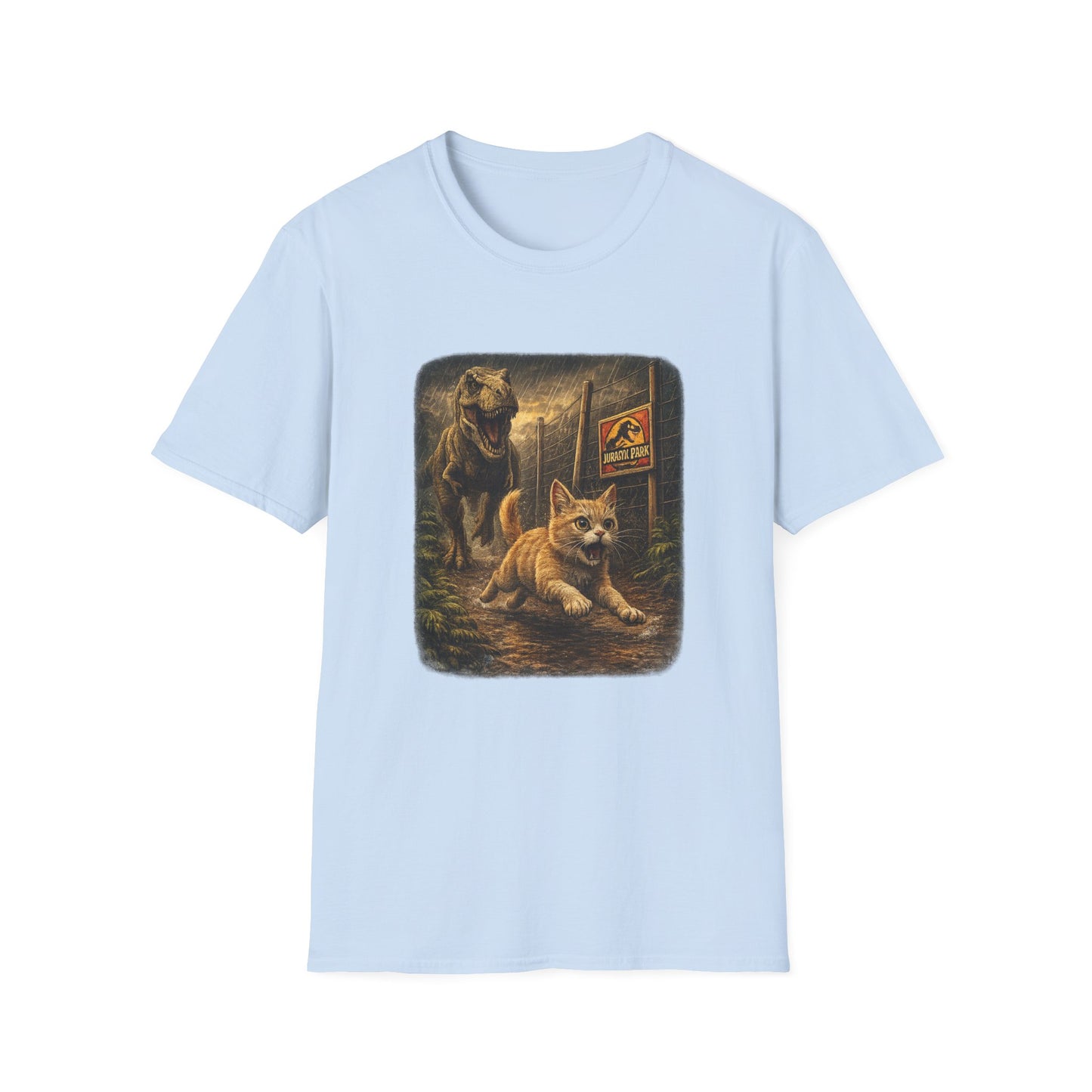 Jurassic Park Cats T‑Shirt — Retro Dino & Cat Mashup Tee