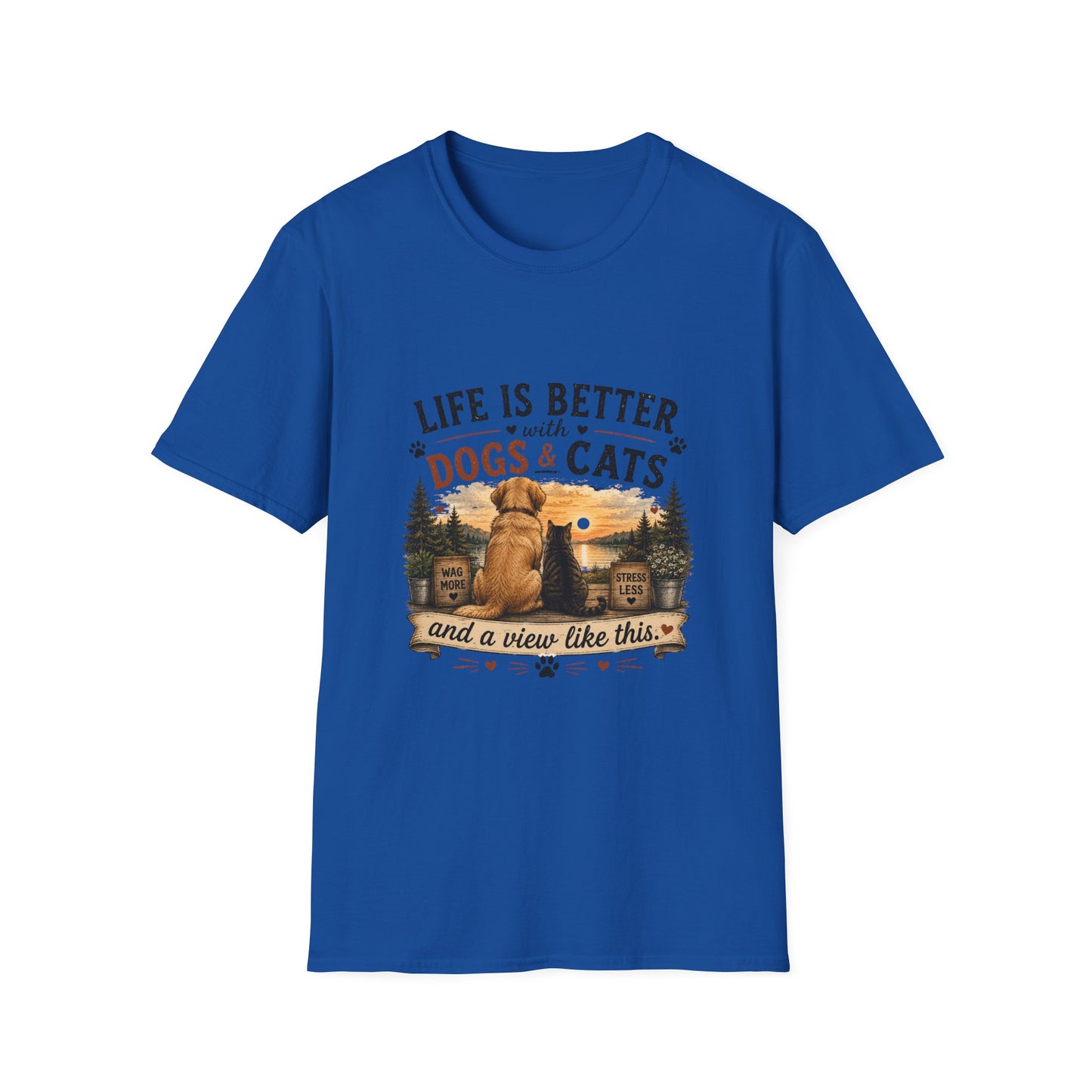 Life Is Better with Dogs & Cats T-Shirt — Pet Lover Sunset Graphic Tee