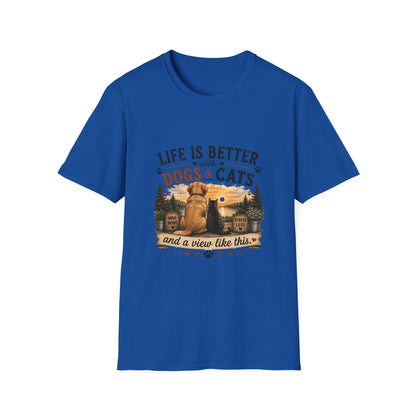 Life Is Better with Dogs & Cats T-Shirt — Pet Lover Sunset Graphic Tee