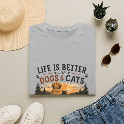 Life Is Better with Dogs & Cats T-Shirt — Pet Lover Sunset Graphic Tee