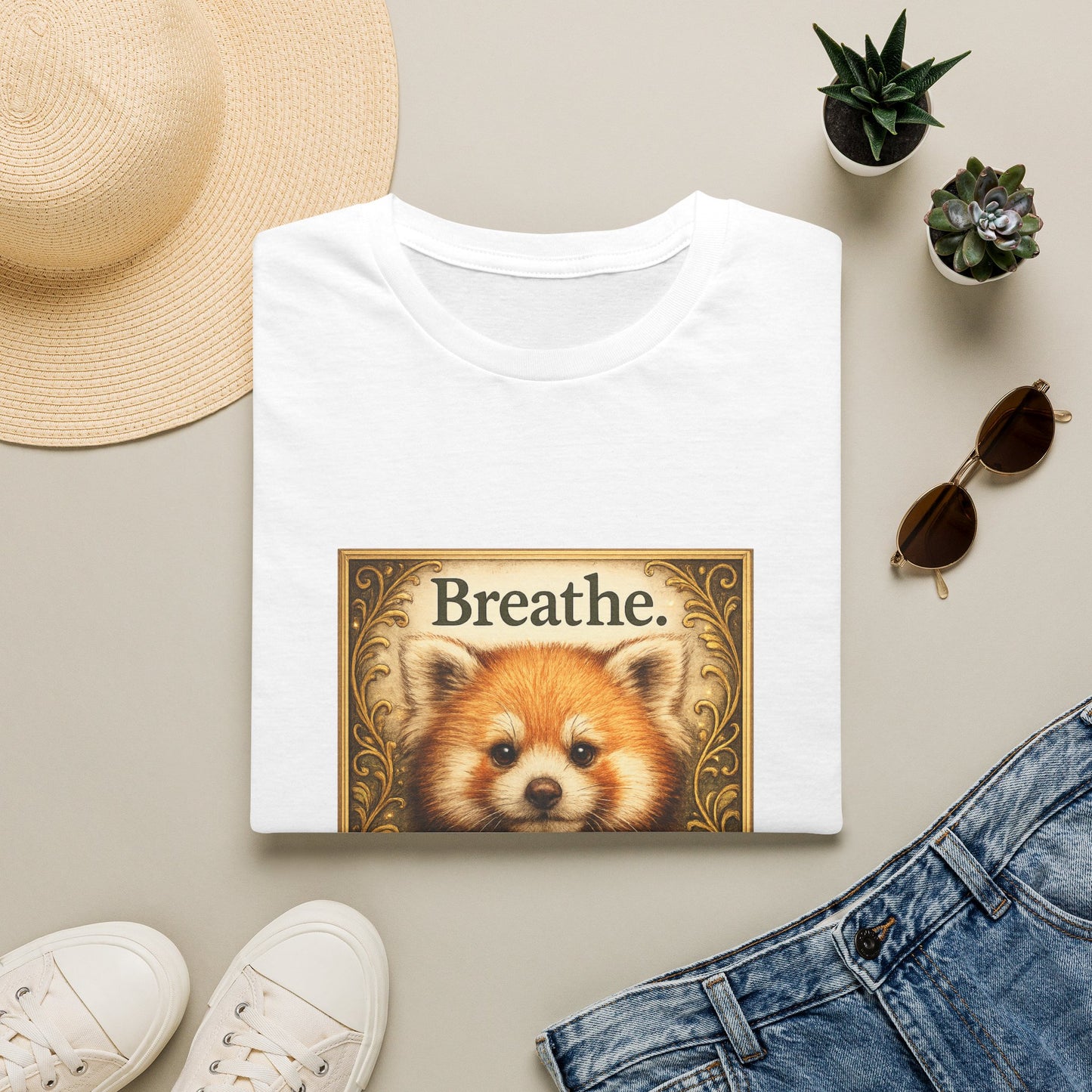 Breathe Red Panda T‑Shirt — "Breathe. Just breathe." Relaxation Tee