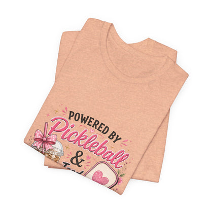 Pickleball & Iced Coffee Tee — 'Powered by Pickleball & Iced Coffee' Graphic Shirt
