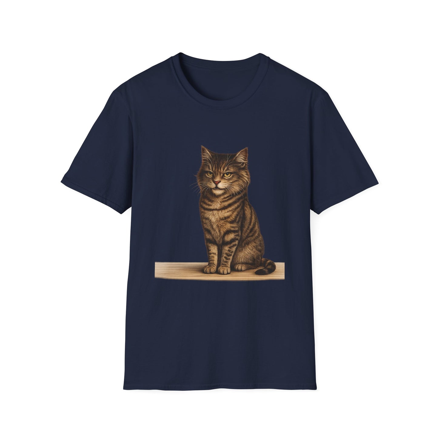 Grumpy Cat Portrait Funny T-Shirt— Realistic Brown Striped Cat Tee for Cat Lovers