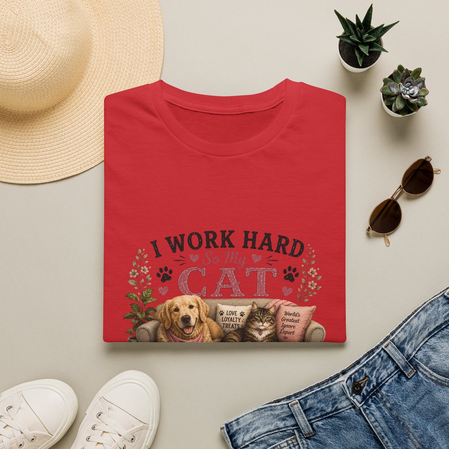 I Work Hard So My Cat Can Ignore Me In Comfort Funny Pet T-Shirt
