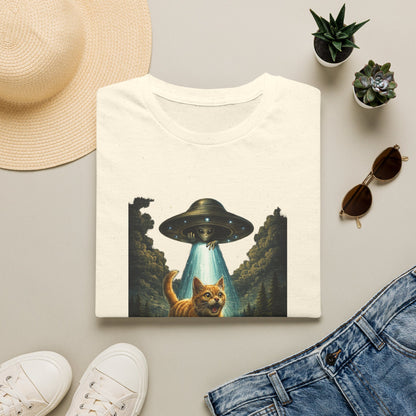 UFO Cat Abduction Funny T-Shirt — "Beam Me Up" Abduction Graphic Tee