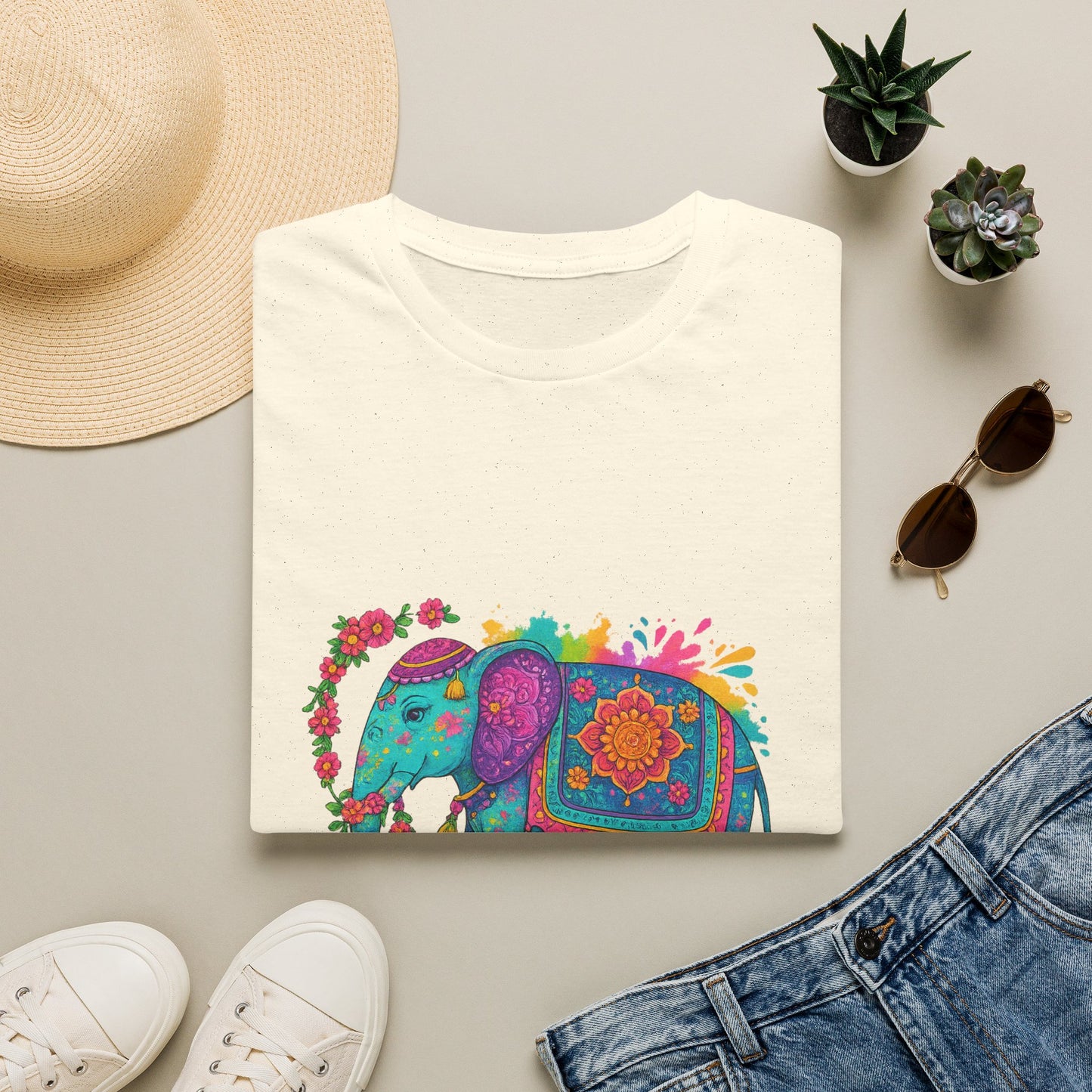 Vibrant Mandala Elephant Indian Art T-Shirt