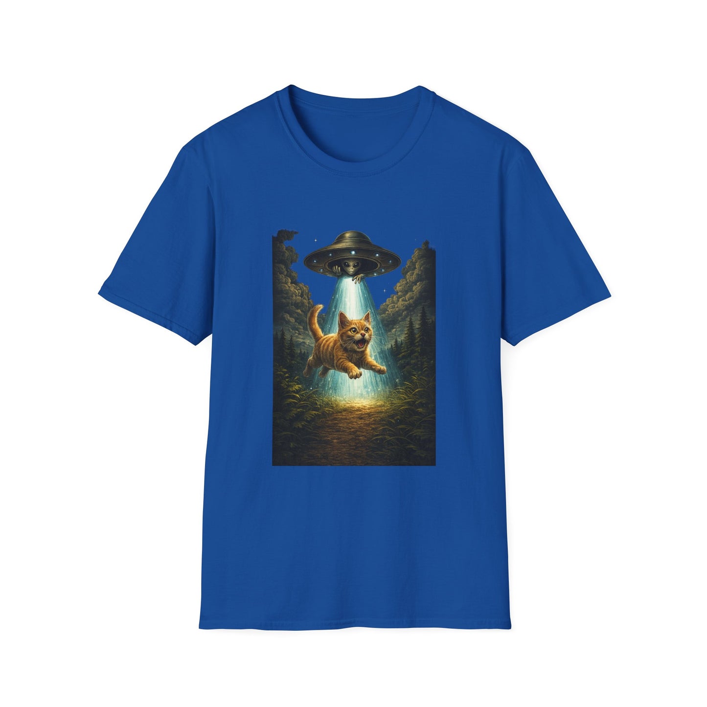 UFO Cat Abduction Funny T-Shirt — "Beam Me Up" Abduction Graphic Tee