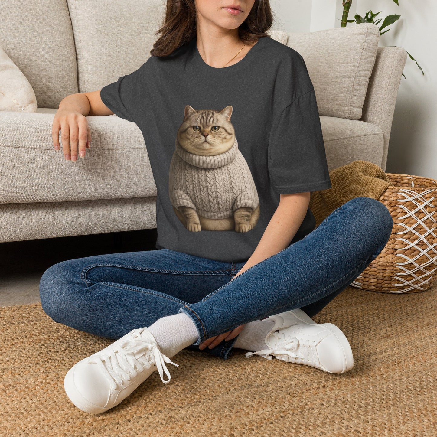 Chonky Sweater Cat - Cat in Cozy Sweater T-Shirt — Funny Cute Cat Graphic Tee