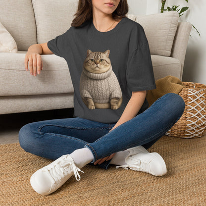 Chonky Sweater Cat - Cat in Cozy Sweater T-Shirt — Funny Cute Cat Graphic Tee