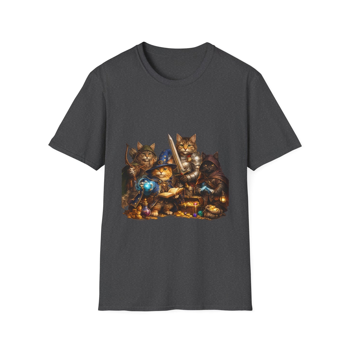D&D Cats Party Funny Parody T-Shirt — Cute RPG Kitty Wizards & Warriors Tee