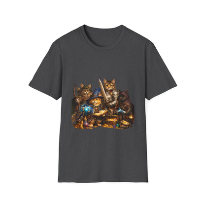 D&D Cats Party Funny Parody T-Shirt — Cute RPG Kitty Wizards & Warriors Tee