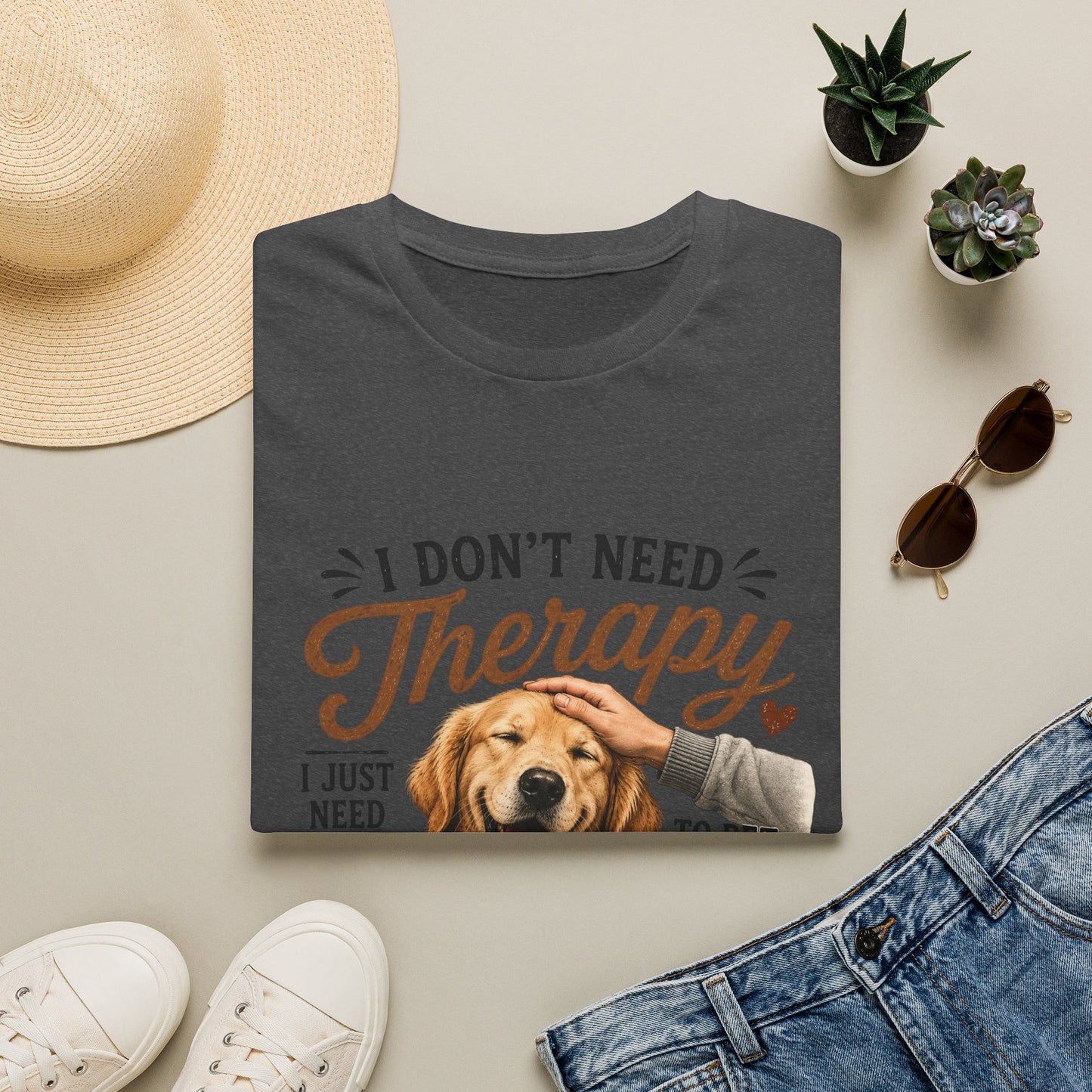 Dog Lover T‑Shirt — “I Don’t Need Therapy I Just Need To Pet My Dog” Cute Golden Retreiver Therapy Tee