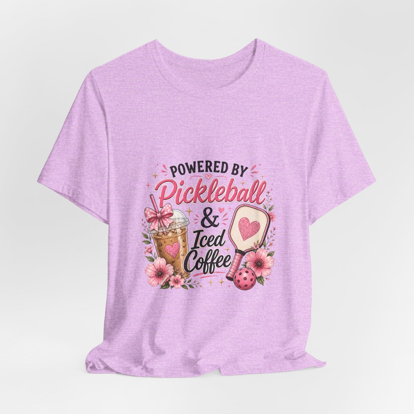 Pickleball & Iced Coffee Tee — 'Powered by Pickleball & Iced Coffee' Graphic Shirt