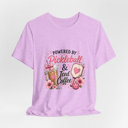 Pickleball & Iced Coffee Tee — 'Powered by Pickleball & Iced Coffee' Graphic Shirt