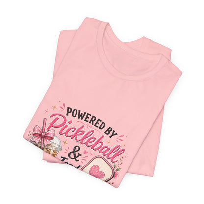 Pickleball & Iced Coffee Tee — 'Powered by Pickleball & Iced Coffee' Graphic Shirt