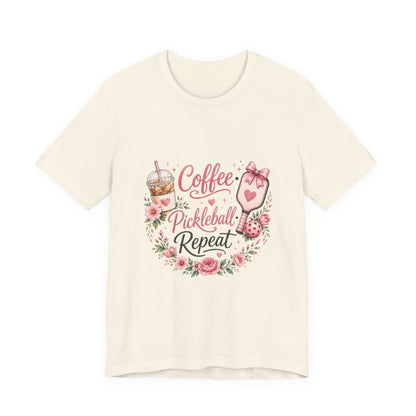 Pickleball Tee — "Coffee, Pickleball, Repeat" Floral Graphic Shirt