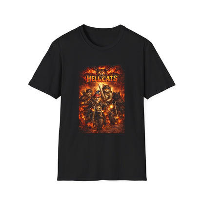 Hellcats Biker Gang Funny Cat T-Shirt — Fiery Demon Cat Band Tee
