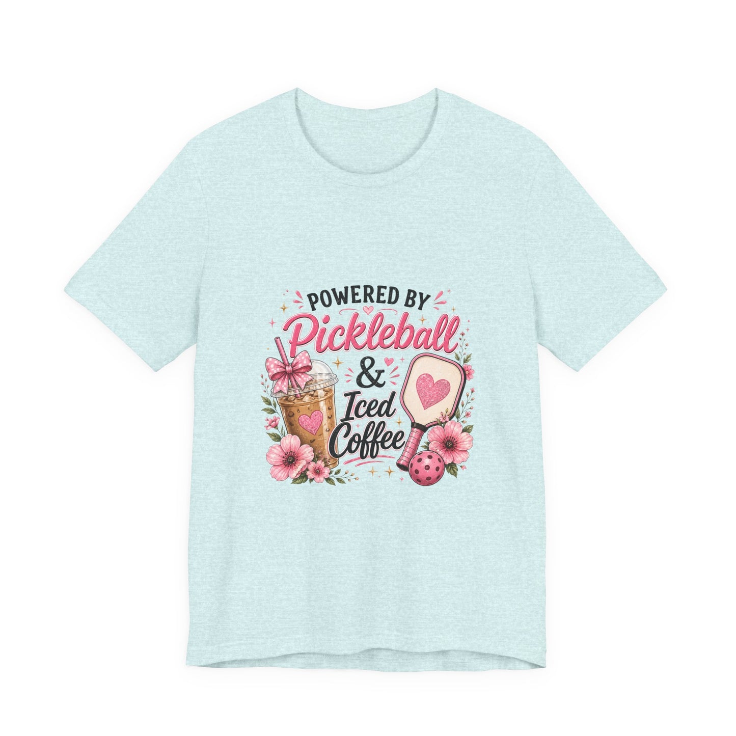 Pickleball & Iced Coffee Tee — 'Powered by Pickleball & Iced Coffee' Graphic Shirt