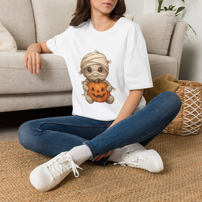 Cute Baby Mummy Holding Pumpkin Halloween T-Shirt