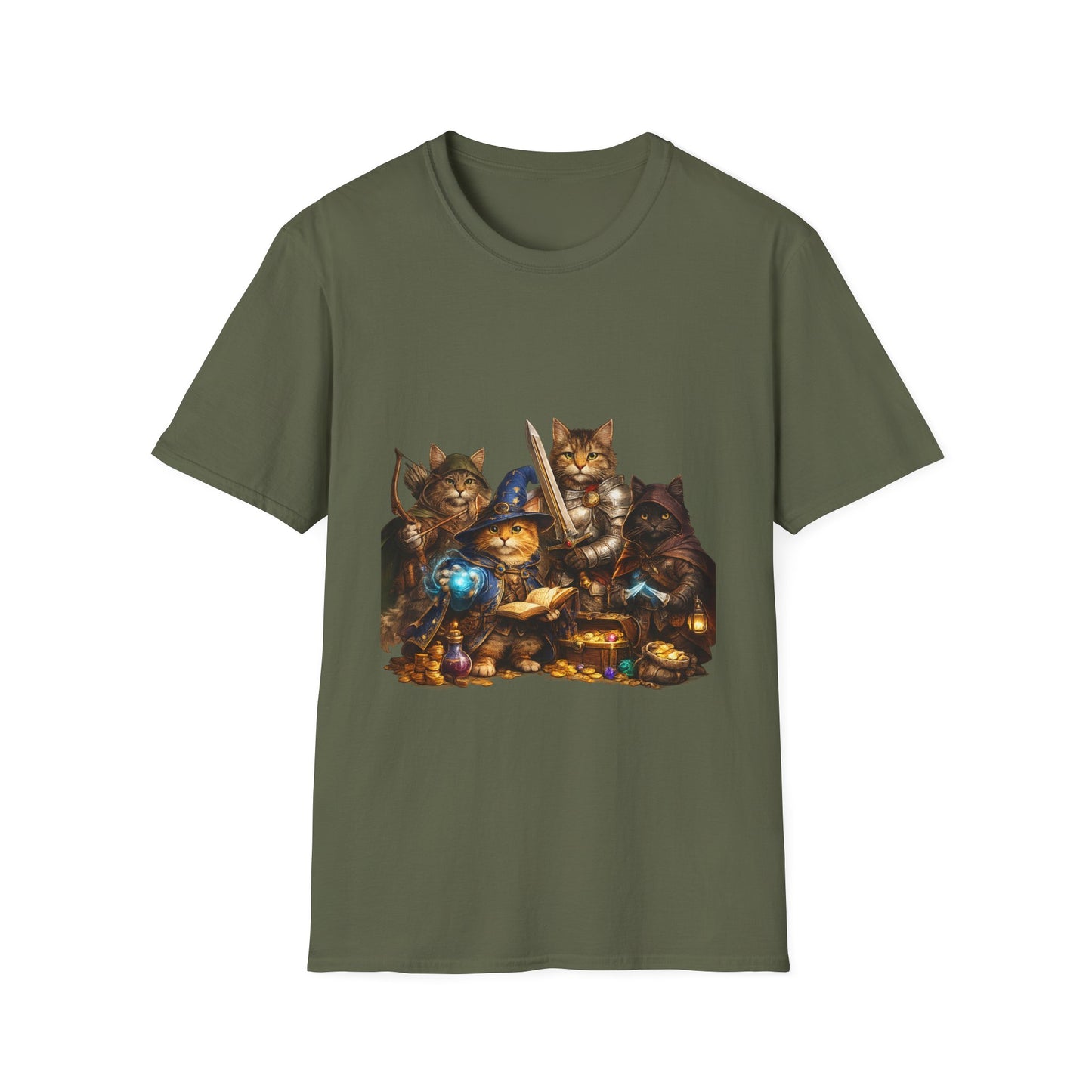 D&D Cats Party Funny Parody T-Shirt — Cute RPG Kitty Wizards & Warriors Tee