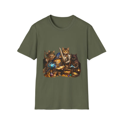 D&D Cats Party Funny Parody T-Shirt — Cute RPG Kitty Wizards & Warriors Tee
