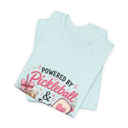 Pickleball & Iced Coffee Tee — 'Powered by Pickleball & Iced Coffee' Graphic Shirt