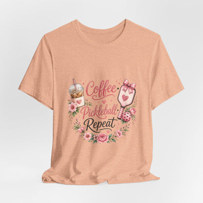 Pickleball Tee — "Coffee, Pickleball, Repeat" Floral Graphic Shirt