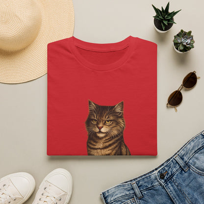 Grumpy Cat Portrait Funny T-Shirt— Realistic Brown Striped Cat Tee for Cat Lovers