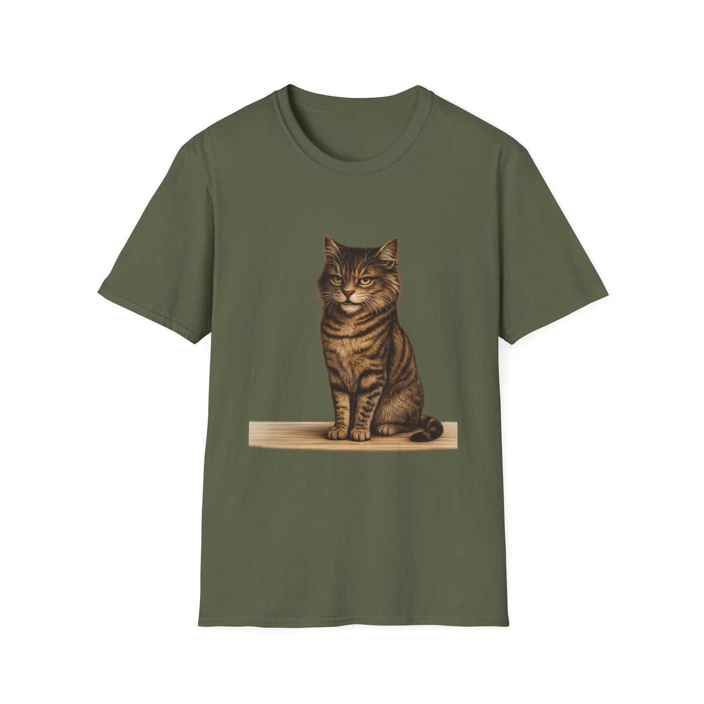 Grumpy Cat Portrait Funny T-Shirt— Realistic Brown Striped Cat Tee for Cat Lovers