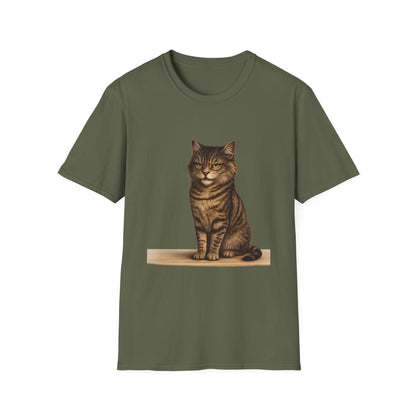 Grumpy Cat Portrait Funny T-Shirt— Realistic Brown Striped Cat Tee for Cat Lovers