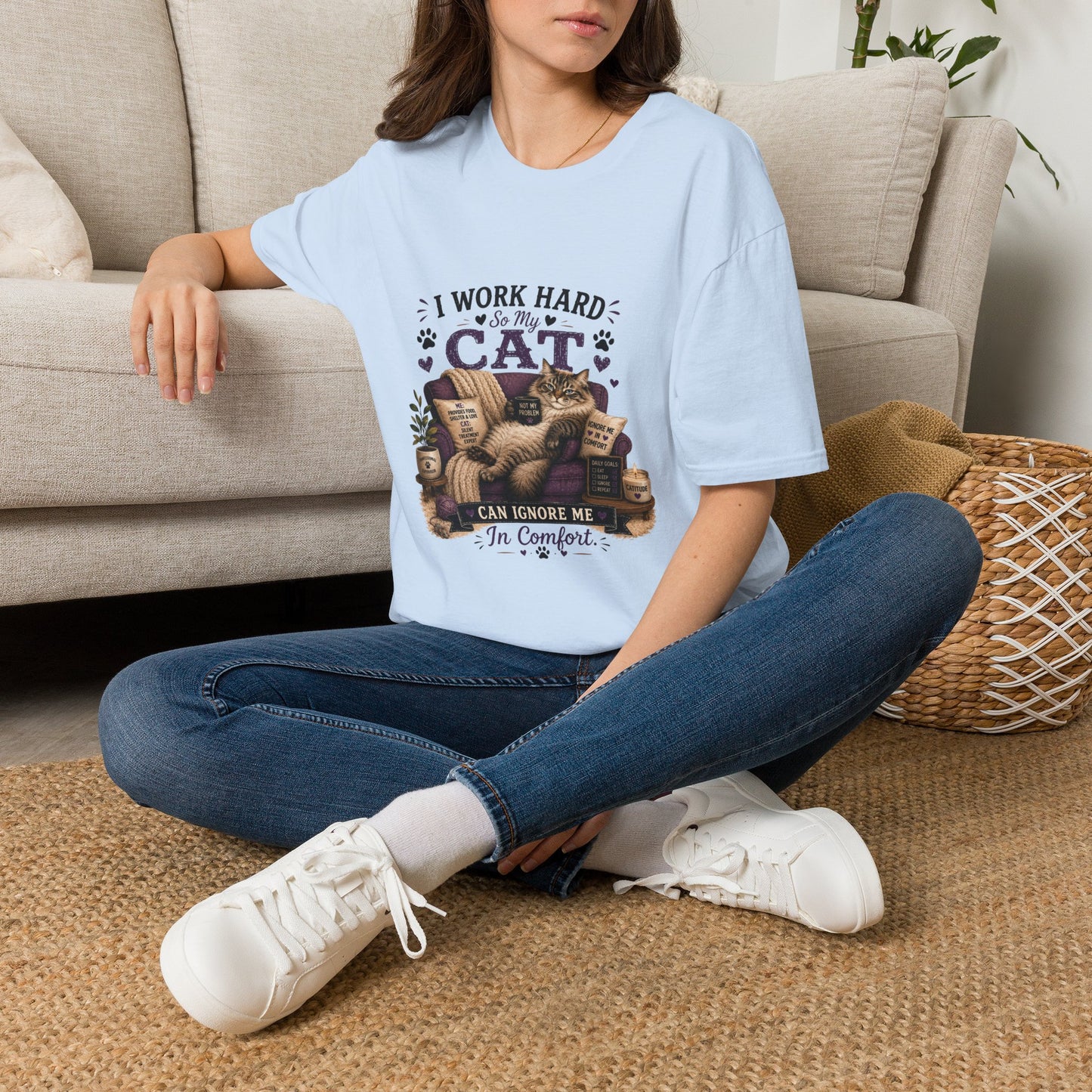 I Work Hard So My Cat Can Ignore Me T-Shirt — Funny Cat Lover Tee